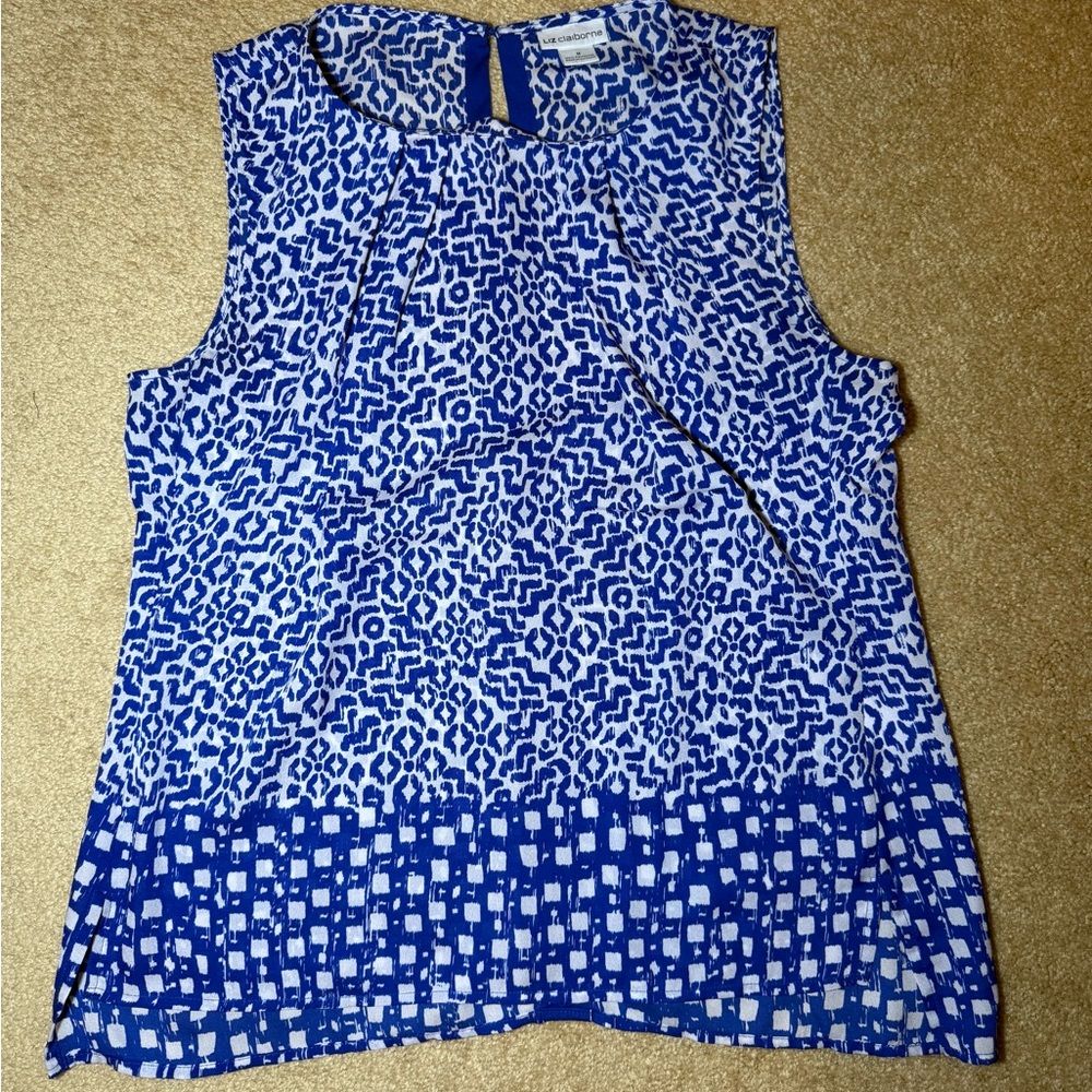 Liz Claiborne Geometric Blue and White Blouse
